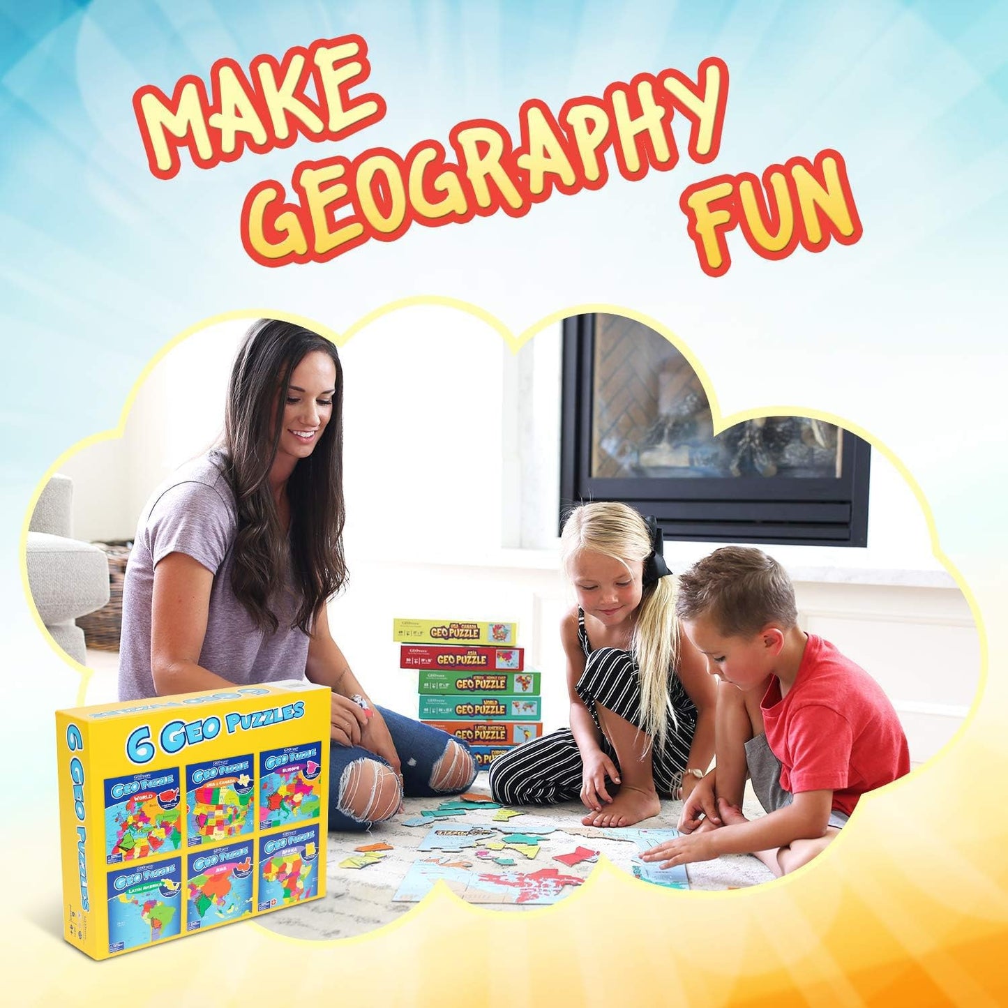 GeoToys GeoPuzzle, Country-Shaped Jigsaw Puzzles Set of 6 in One Box, Geography Puzzle, Map Puzzle, Jigsaw Puzzles for Kids Ages 6-9 Years Old