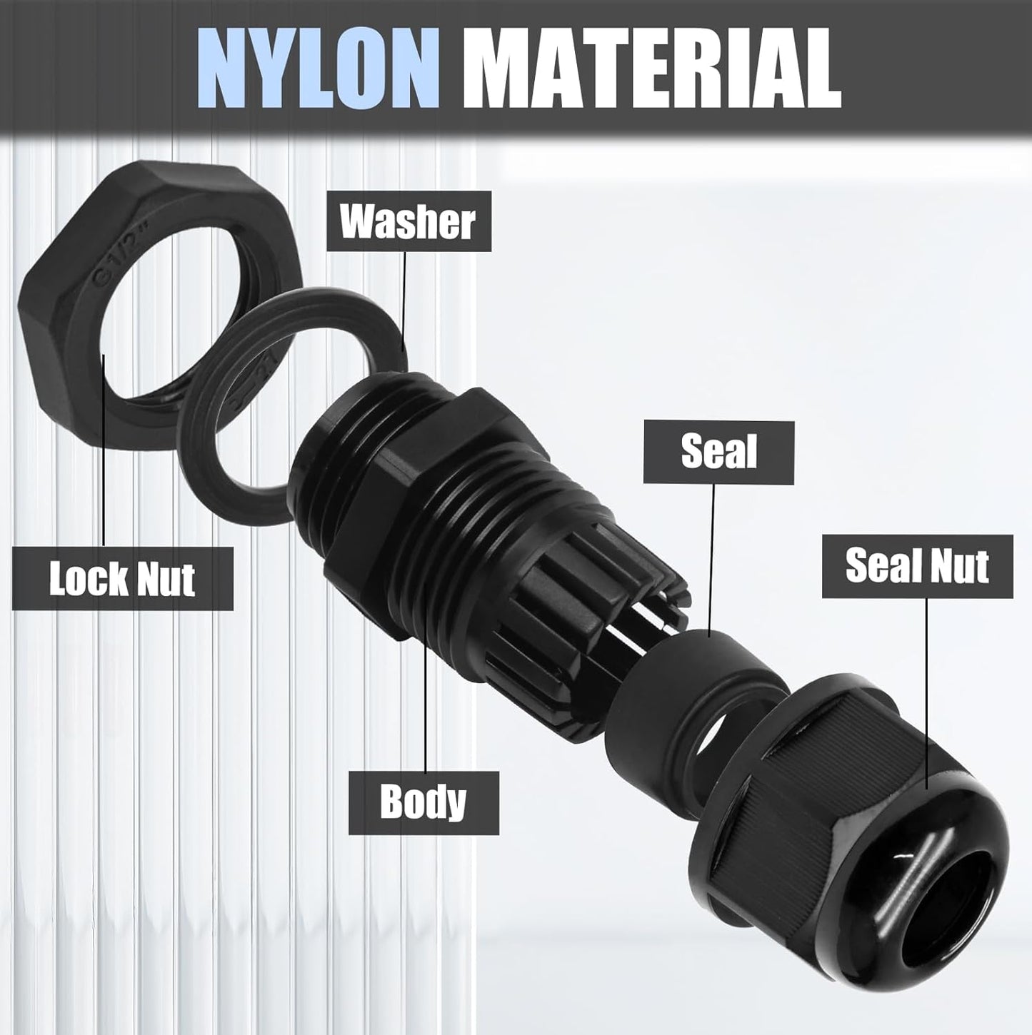 2 Pcs 1" NPT Nylon Cable Glands, Black Strain Relief Cable Cord Connector IP68 Waterproof Junction Box Wire Protectors Adjustable for 18-25mm Cable Diameter