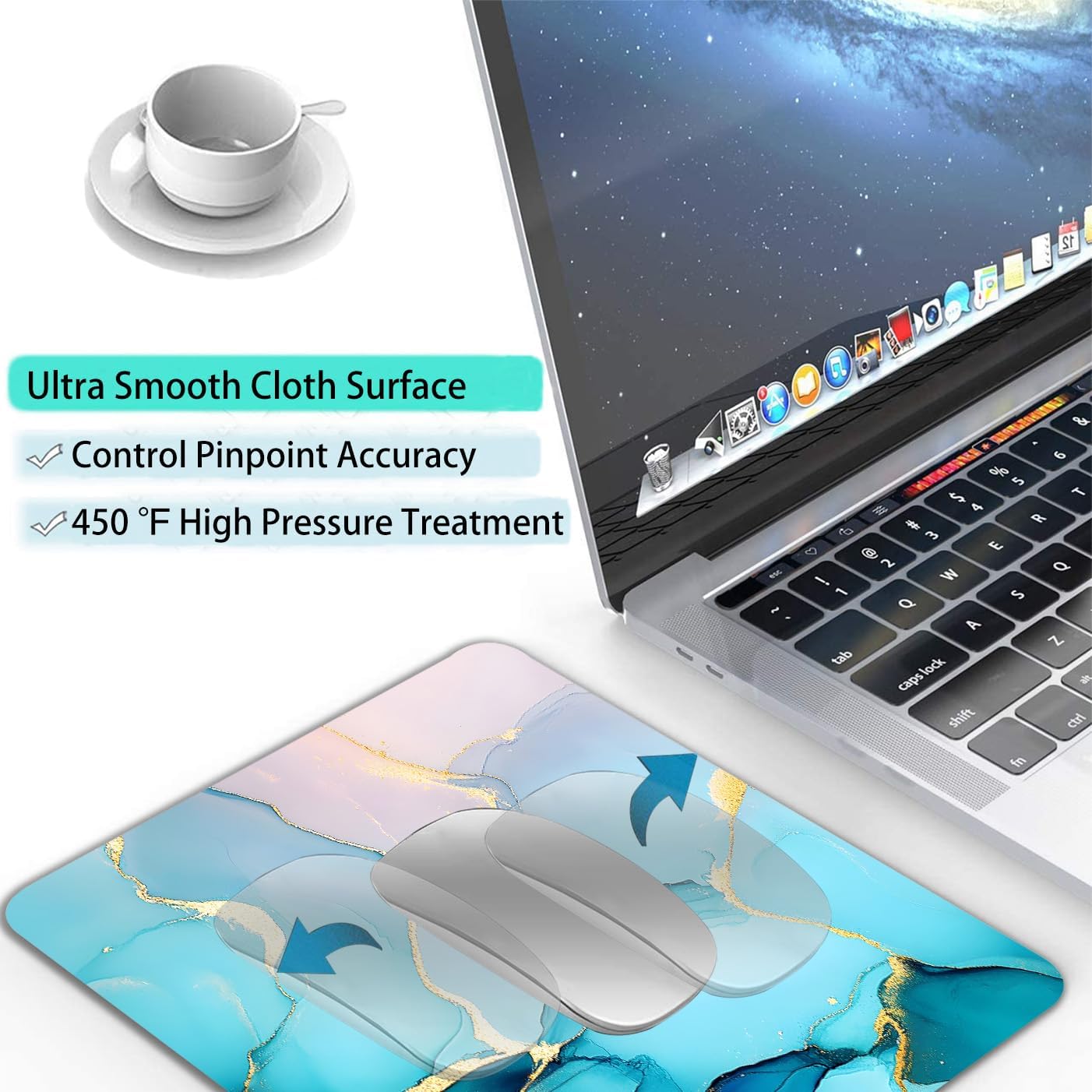 Golden Textured Teal Marble Custom Mouse Pad with Non-Slip Rubber, Small Square Design for Wireless Laptop & Computer Mouse Pads for Desk, 9.5 x 7.9 inch Smooth Surface for Gaming & Office