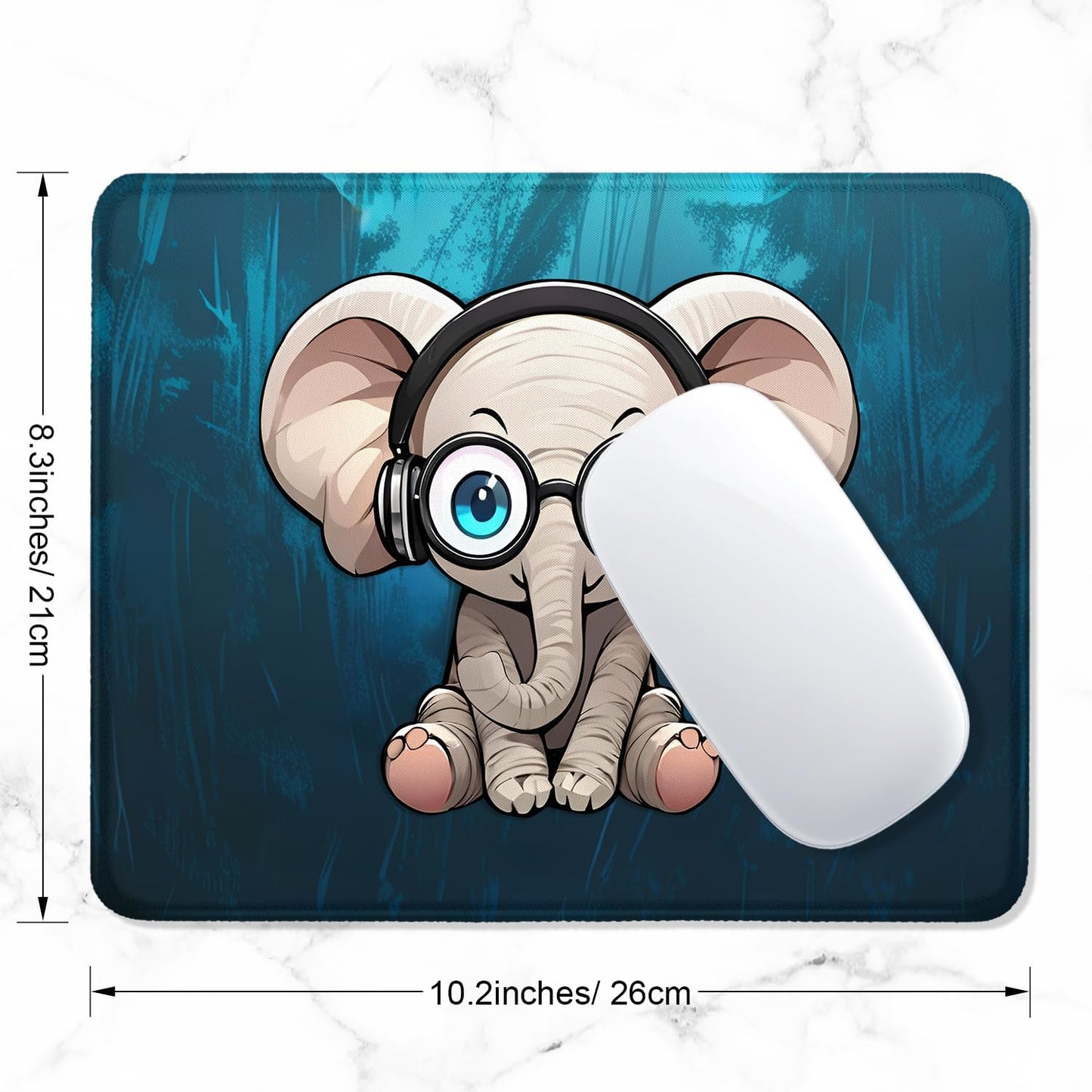 ITNRSIIET Mouse Pad with Stitched Edge Premium Textured Smooth Precise Operation Waterproof Washable Non-Slip Rubber Base Desktop Protection Mat, 10.2×8.3×0.12 inches, Pretty Elephant