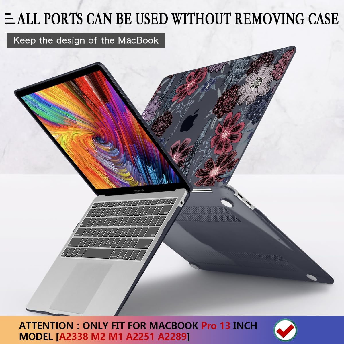 CISSOOK Compatible with MacBook Pro 13 inch Case 2025-2020 A2338 M2 M1 A2251 A2289 with Touch bar, Plastic Hard Shell Case&Keyboard Cover&Screen Protector&Webcam Cover, Texture Flowers