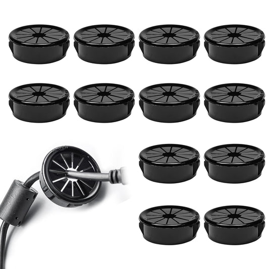 12 Pcs Cable Grommet, Snap Bushing 1-3/16" (30 mm) Mounting Diameter, Flexible Petal-Shaped Buckle Round Nylon Desk Grommet for Wires Through Countertop Cord Organizer and Protection, Black