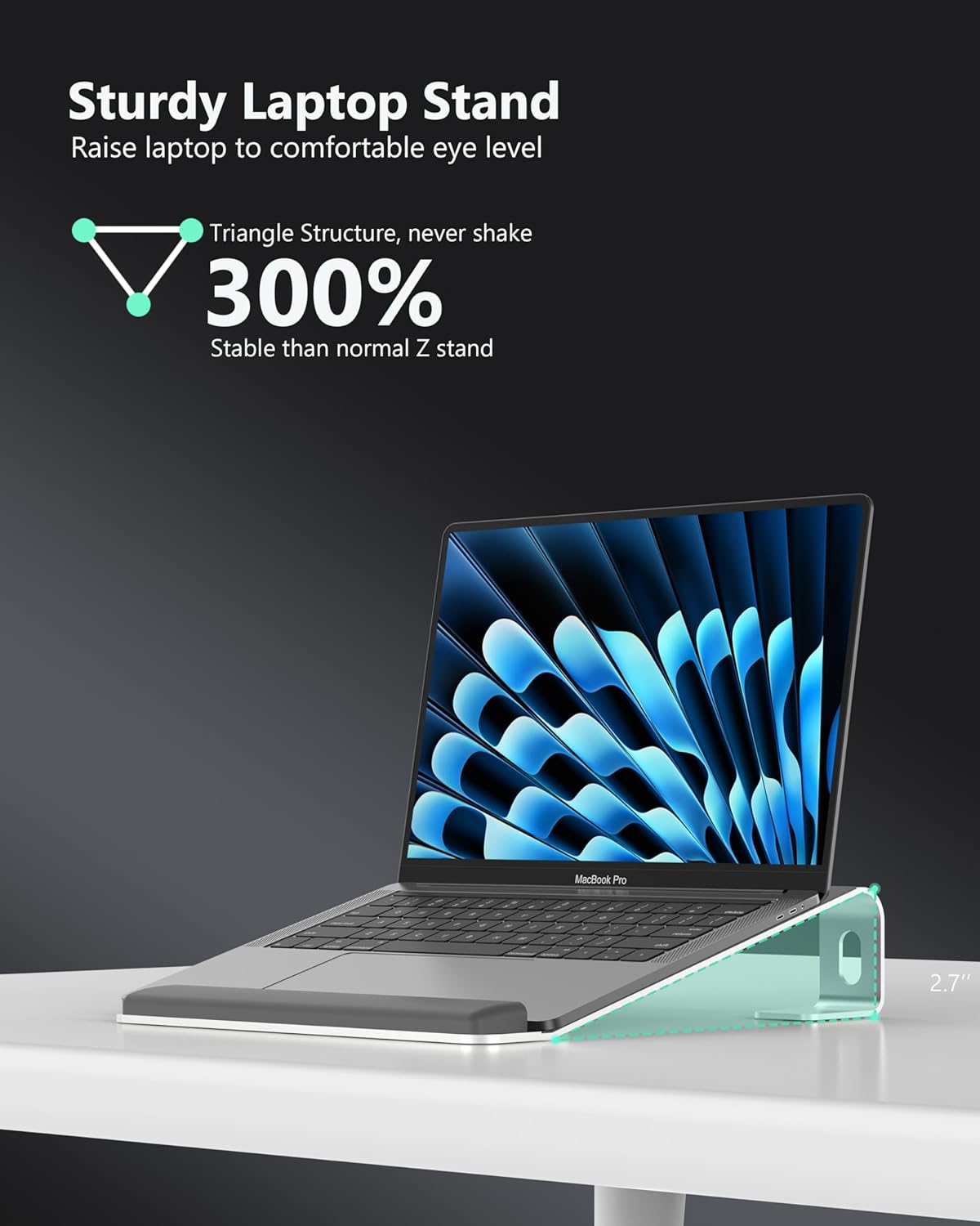 Aluminum Laptop Stand, Notebook Stand with Wrist Rest, Ergonomic Detachable Laptop Mount, Computer Stand Compatible with 10-17'' All Laptops Such as MacBook Air Pro/HP/Dell/Lenovo, Silver