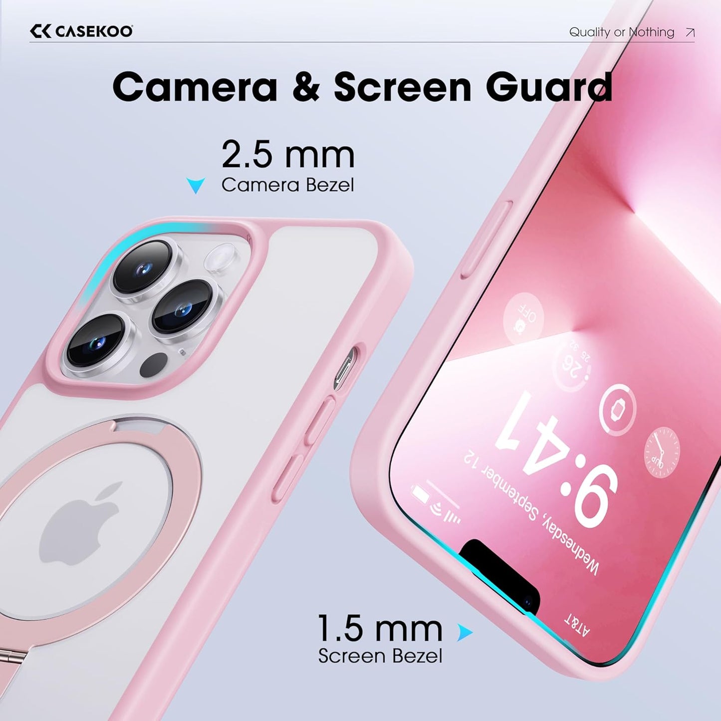 CASEKOO Designed for iPhone 16 Pro Case with Magnetic Invisible Stand [Military Drop Protection] [Compatible with MagSafe] Shockproof Translucent Matte Slim Phone Cover 6.1", Pink