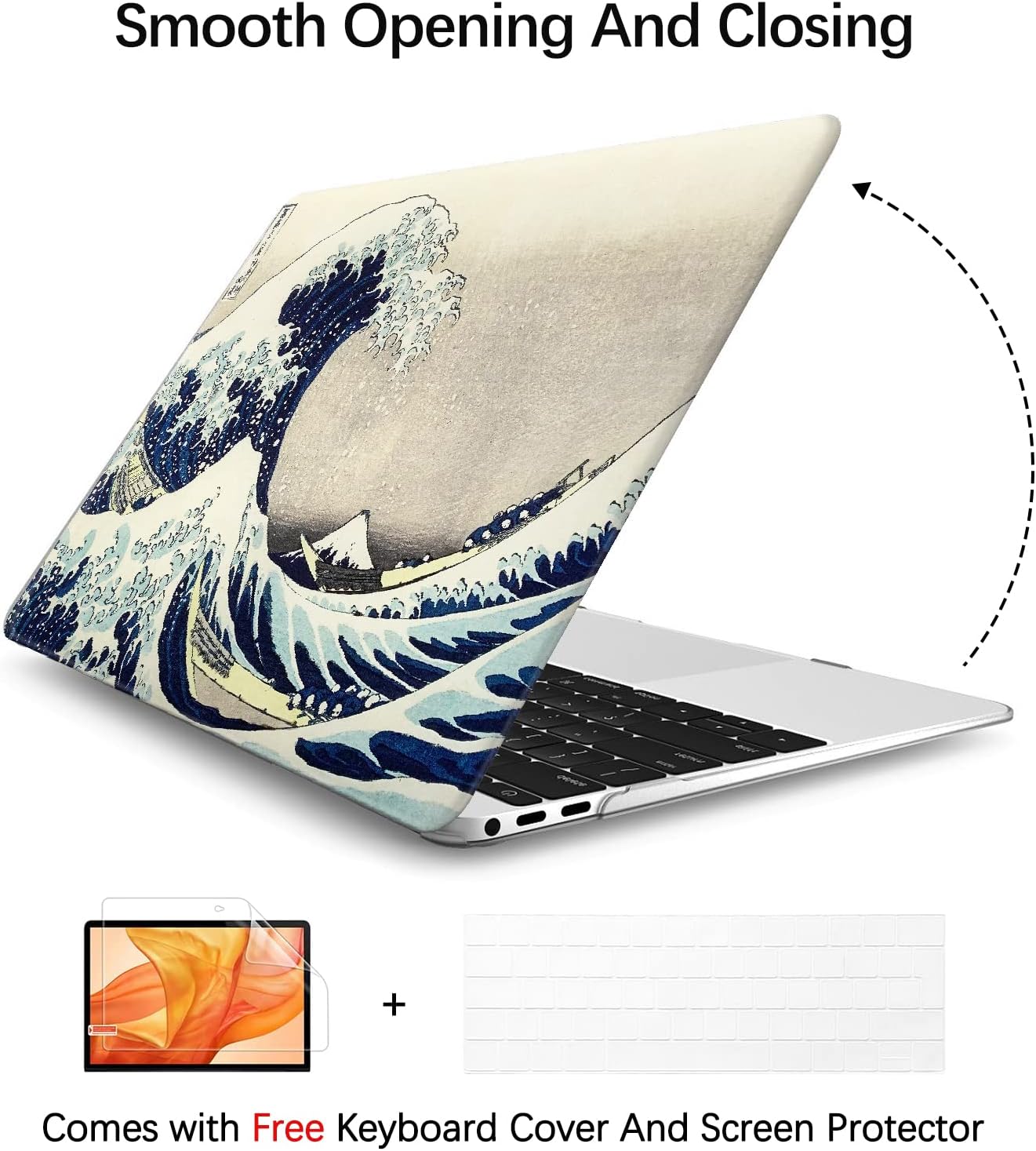 Berkin Arts for MacBook Pro 16 Inch Cover A3403 A3186 A2991 A2780 A2485 (2024-2021) with M4/M3/M2/M1 Pro/Max Chip with Keyboard Cover & Screen Protector Ukiyo-e (The Great Wave by Hokusai)