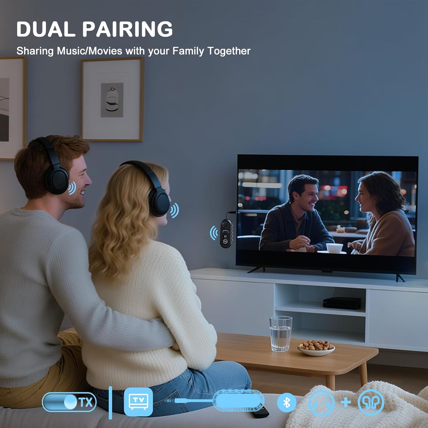 Bluetooth 5.4 Transmitter Receiver, 2 in One Airplane Audio Adapter with Low Latency, Dual Mode Connection for 2 Devices, Wireless Transmitter Adapter for Flight Travel/TV/Car/Gym/Home Stereo