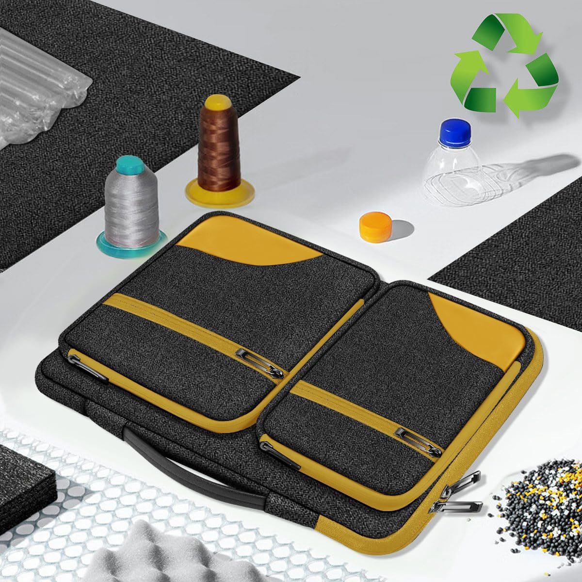 Hseok Laptop Case 15 15.6 16 inch Sleeve with Handle and Hidden Strap,Compatible with MacBook Pro 15.4 16, 360° Protective PC Briefcase with 4 Pockets for Laptop Accessory,Easy to Carrying,Yellow