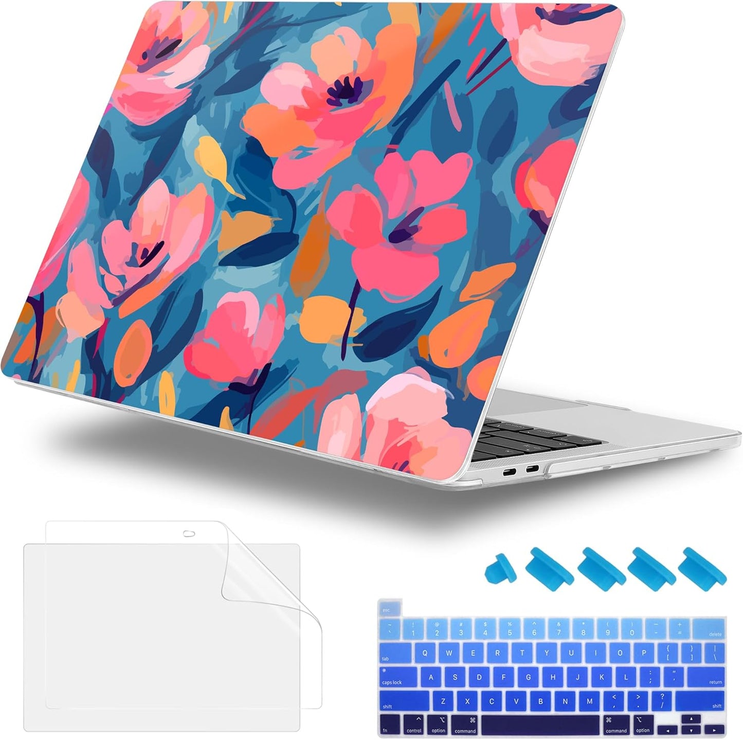 Case for MacBook Pro 13 inch with/Without Touch Bar (2016-2022, M2 A2338 M1 A2289 A2251 A2159 A1989 A1706 A1708), Hard Shell + Keyboard Cover + Dust Plug, Flowers Print