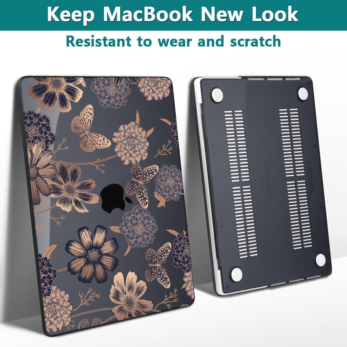 Teryeefi Case for for MacBook Pro 14 Inch M4 M3 M2 M1 (2021 2023 2024 Released) with Keyboard Cover & Screen Protector & OTG Adapter, Flower & Butterfly