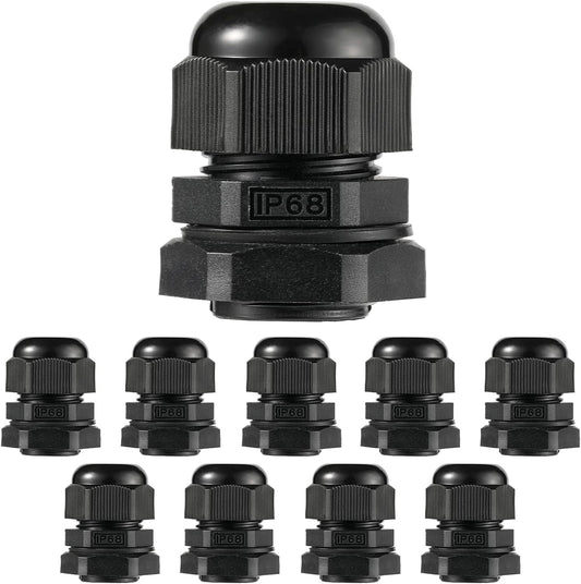 PENGLIN Cable Glands 1/2" NPT Nylon Cable Connector, Strain Relief Cord Connector, IP68 Waterproof Adjustable Locknut(1/2 Inch (10-Pack))