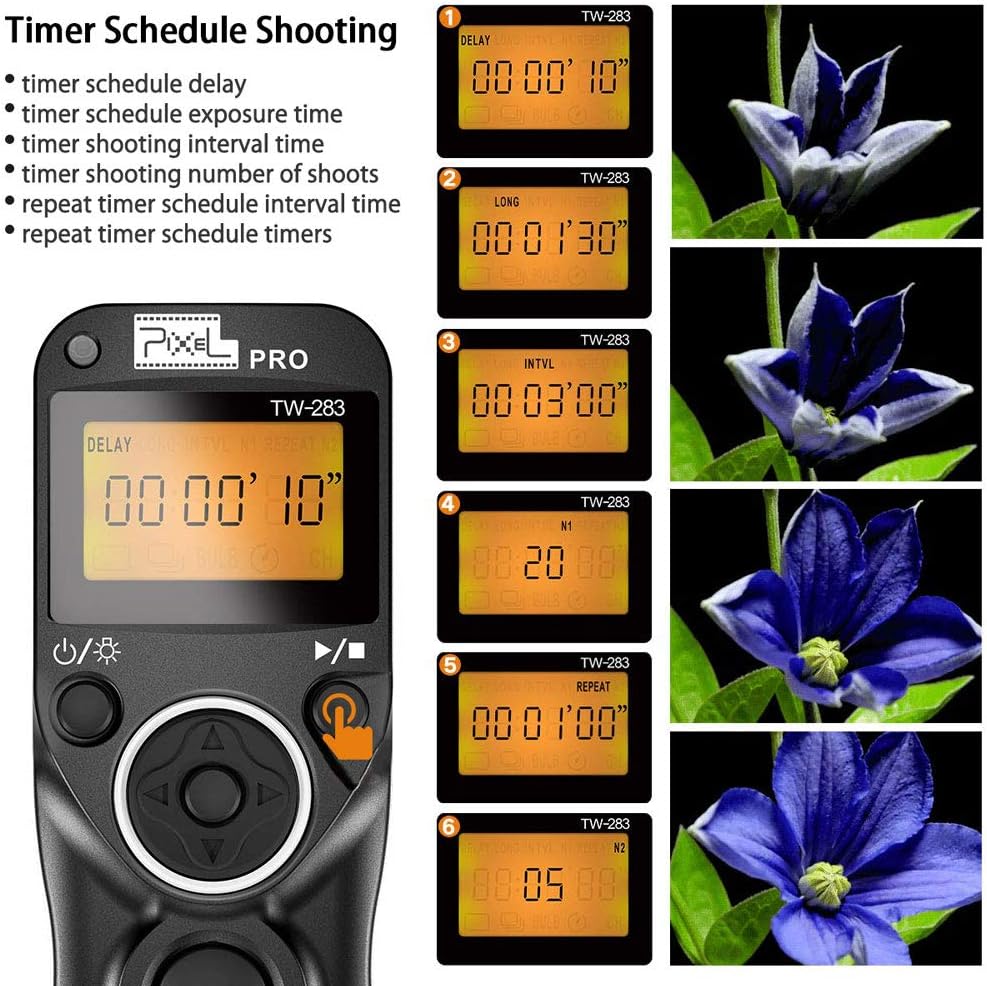 Pixel TW-283 N3 Wireless Shutter Remote Control Tiner Remote Shutter Release for Canon Eos 5D Mark IV 5D 6D 7D Mark 1DX MARKII R5 R6 50D 40D 30D 20D 10D D60 D30 D2000 EOS-1V EOS-3