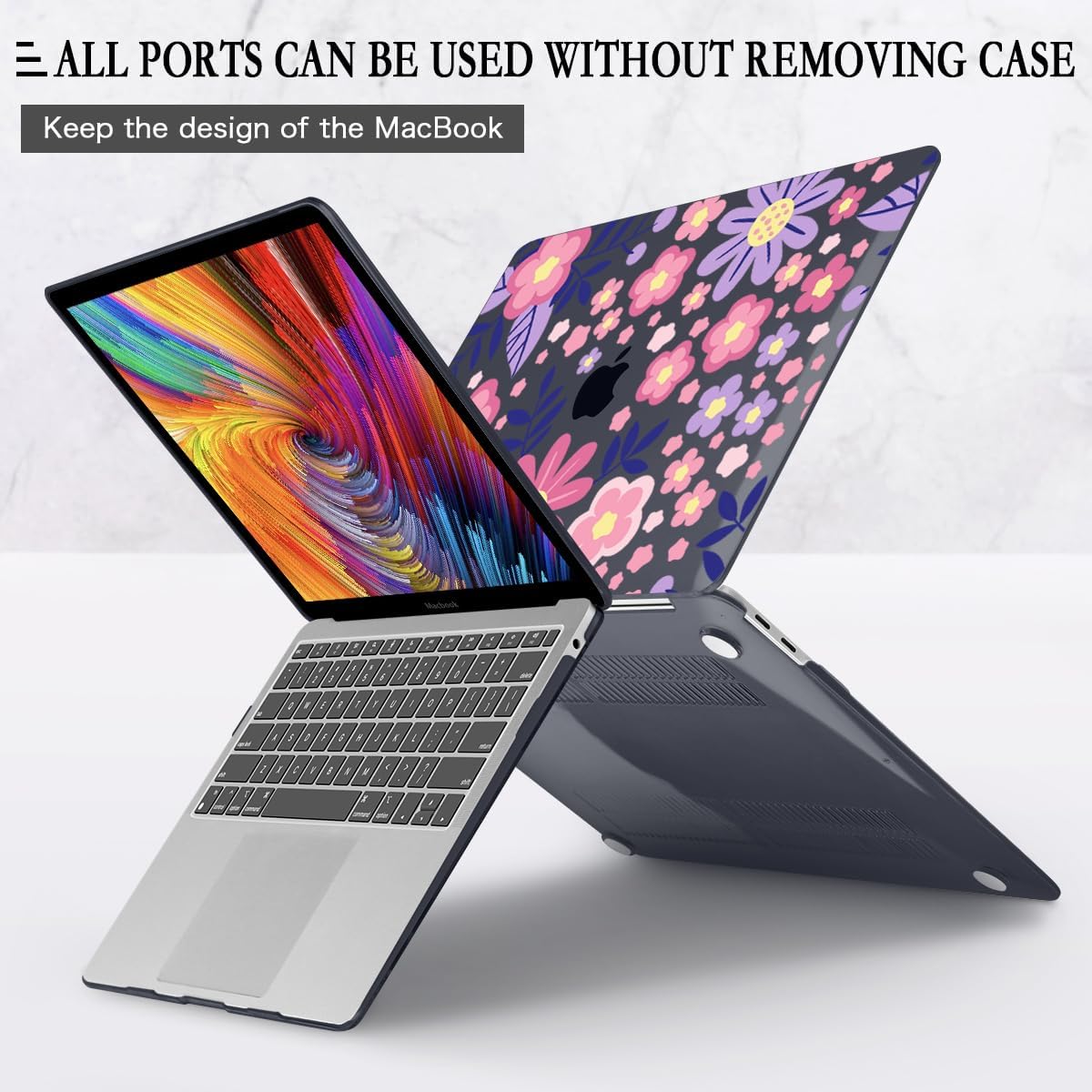 CISSOOK for MacBook Air 13 inch M1 Case 2021 2020 2019 2018, Hard Shell Case Keyboard Skin Screen Protector for MacBook Air 13.3 A2337 A2179 A1932, Stylized Flowers