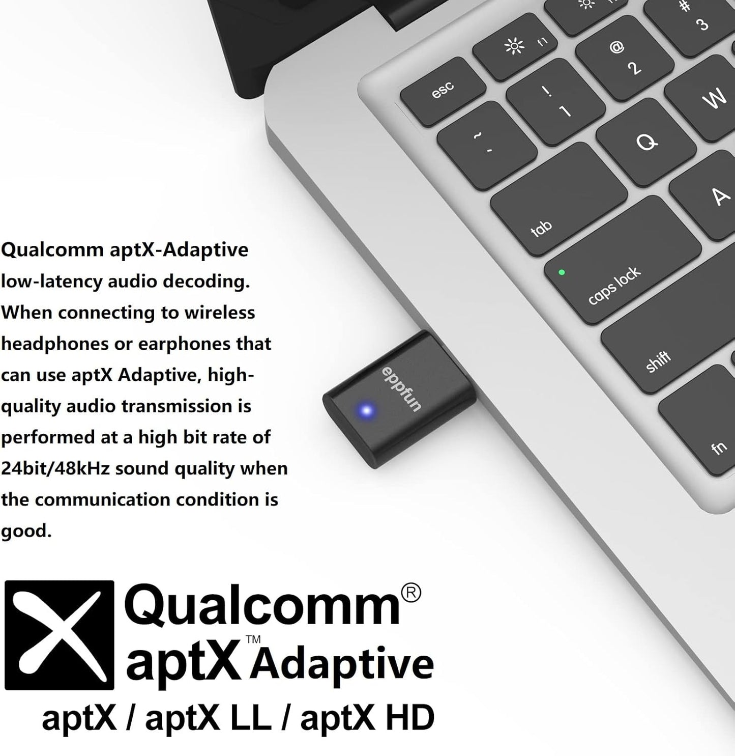 eppfun LE Audio USB C Bluetooth 5.4 Transmitter Adapter for PS5/PC/Xbox/Switch/Android with APTX Adaptive, Low Latency LC3 for Game/Chat (Black)