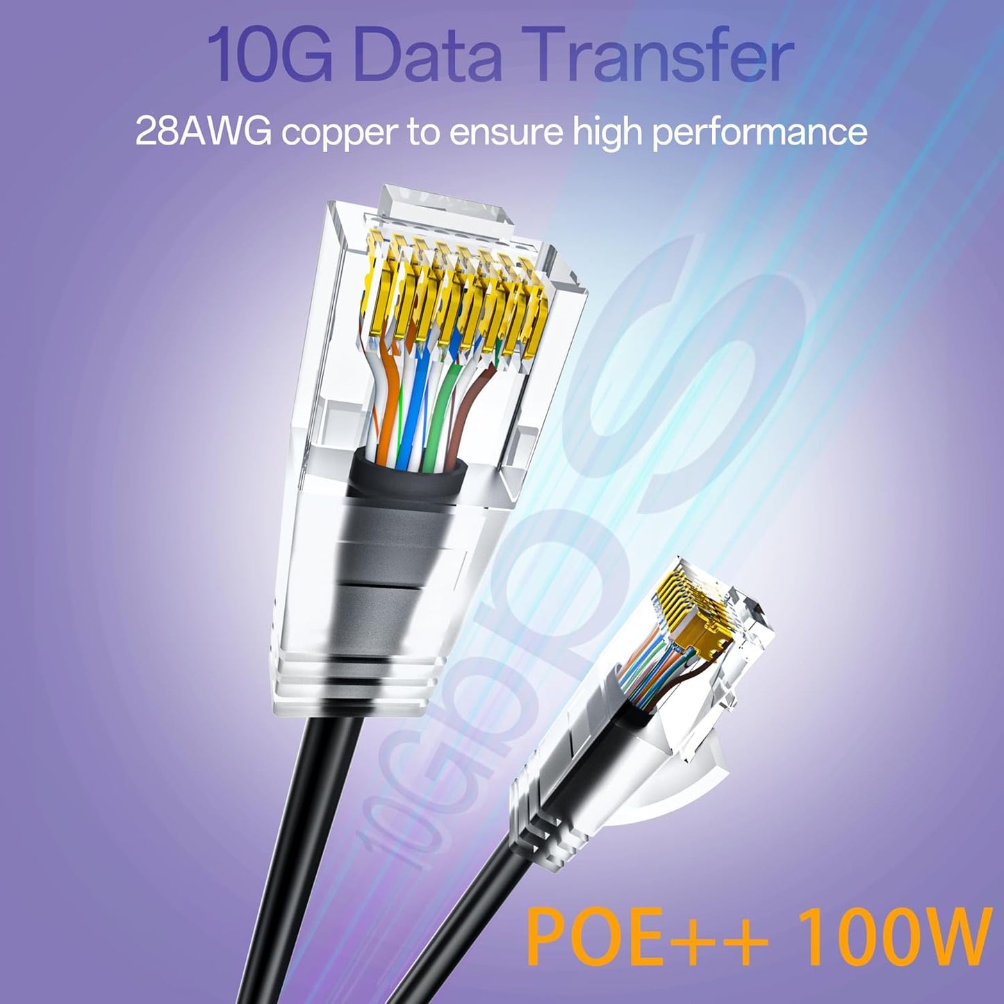 Cat6a Patch Cables 0.5ft (10 Pack) Slim, Cat6 Ethernet Patch Cable Pure Copper, Flexible Cat 6 Patch Cable 550MHZ 10G, Space-Saving Cat 6A Network Cables for Patch Panel, Black