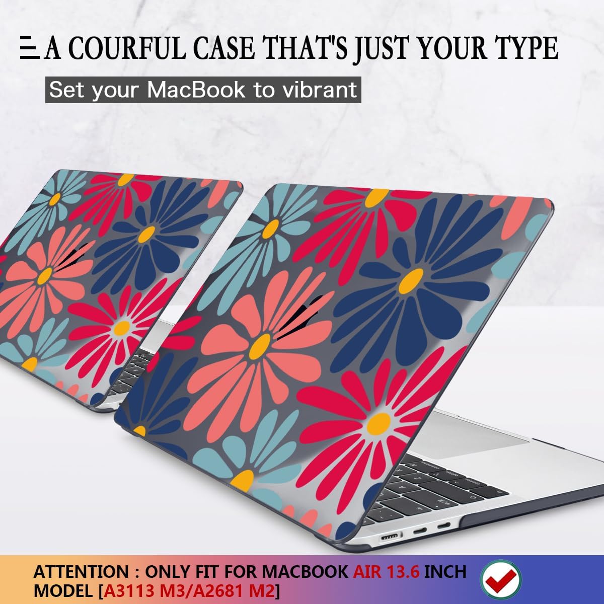 CISSOOK Compatible with MacBook Air 13 inch Case 2025 2024 2023 2022 Release M4 M3 M2 Chip, Plastic Hard Shell Cover Keyboard Skin for MacBook Air 13.6 inch A3240 A3113 A2681, Daisy Flowers