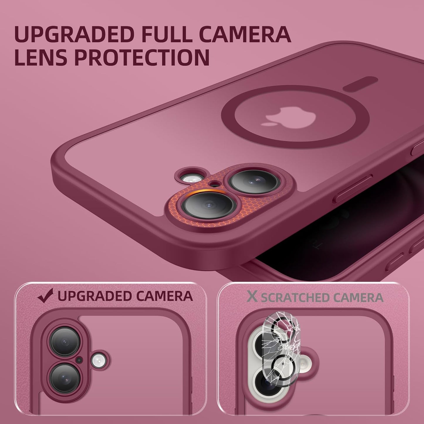 BERFY Magnetic for iPhone 16 Case, Compatible with MagSafe, Built-in Privacy Screen Protector and Upgraded Camera Protection, Anti-Spy Full Body Shockproof Phone Case for 16 6.1", Dark Red