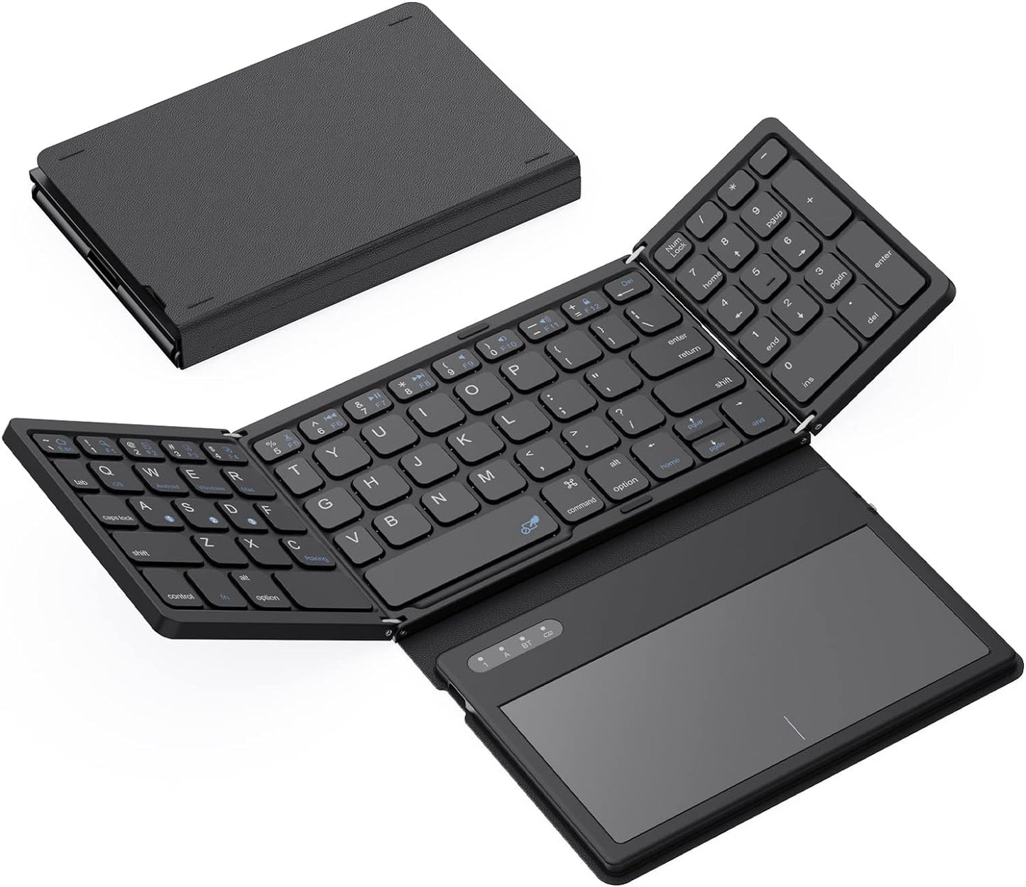 Foldable Bluetooth Keyboard, Portable Full Size Folding Keyboard with Large Touchpad, Numeric Keypad, PU Leather, Wireless TravelKeyboard for Windows Android Mac(Sync up to 3 Devices)