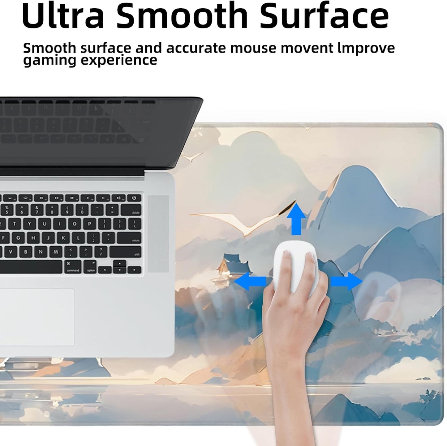 Galdas Gaming Mouse Pad XXL XL Large Long Extended Big Mousepad Non-Slip Rubber Keyboard Mouse Pad with Stitched Edges for Laptop Home Office (31.5x11.8x0.08 Inch) -Cloud Scenery