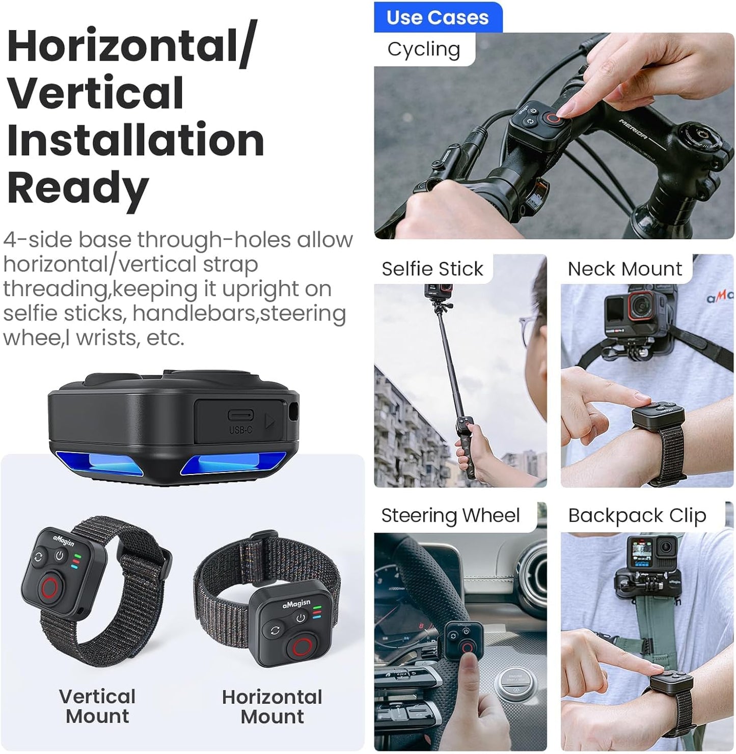 YDW Bluetooth Remote Control for INSTA360 X5 X4 X3 X2/Ace Pro2/Ace Pro/Ace/GO 3S/GO 3/ONE RS/ONE R/Gopro Hero13/12/11/10/9/8/Max/Mini,Wireless 50M Remote Control Range