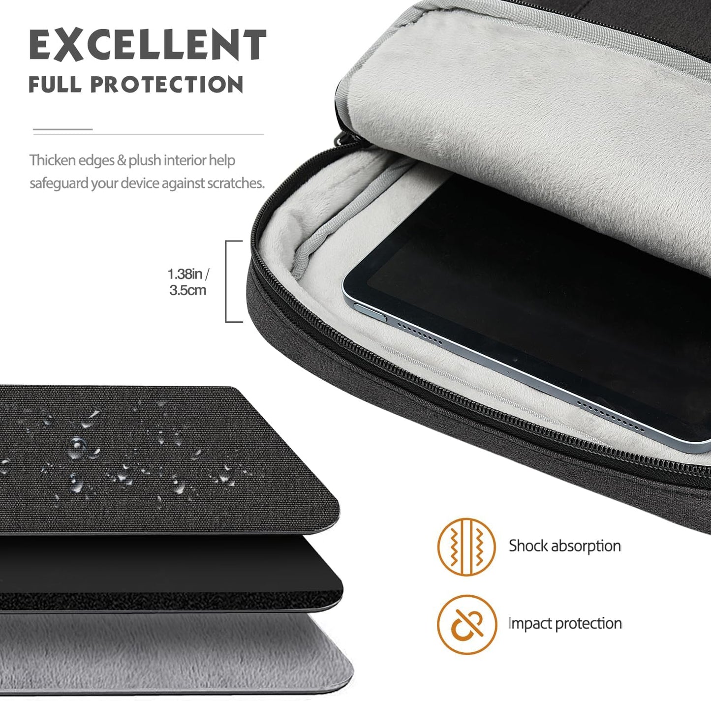 MoKo Laptop Sleeve Bag for 13.3-14 Inch, Notebook Carrying Case with Pocket Fits New MacBook Pro M3/M2 14" /13" M2/M1 Pro/M1 Max 14.2 2023-2021/Air 13.6" M2 2022, Surface Pro 9/8 13", Black & Gray