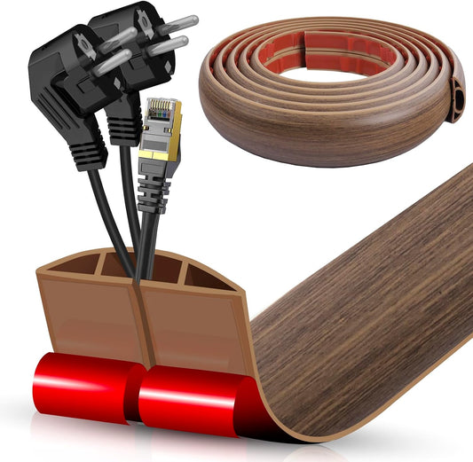 Floor Cord Cover Cable Cavity Self Adhesive Cord Hider Floor Floor Cable Management Power Cord Protector Floor Electric Cord Covers for Offices, Gym, Exhibitions (Misty Brown Wood, 2.36" x 10')