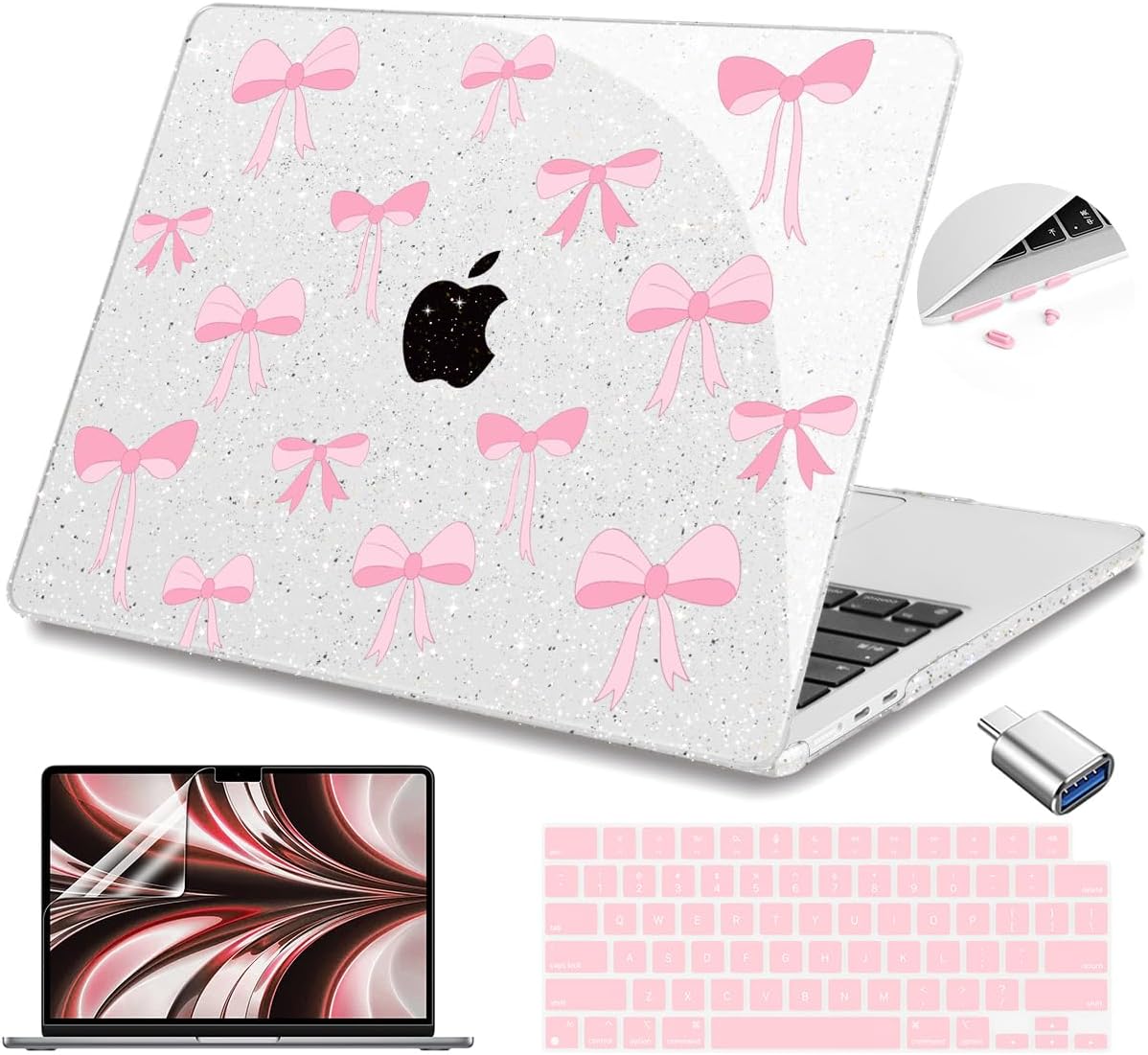 Teryeefi Compatible for MacBook Air 13.6 inch Case 2024-2022 Release Model A3240 A3113 A2681, Protective Plastic Hard Shell Case Cover for MacBook Air M2 M3 M4 13 inch, Pink Ribbon Bows-106