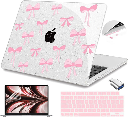Teryeefi Compatible for MacBook Air 13.6 inch Case 2024-2022 Release Model A3240 A3113 A2681, Protective Plastic Hard Shell Case Cover for MacBook Air M2 M3 M4 13 inch, Pink Ribbon Bows-106