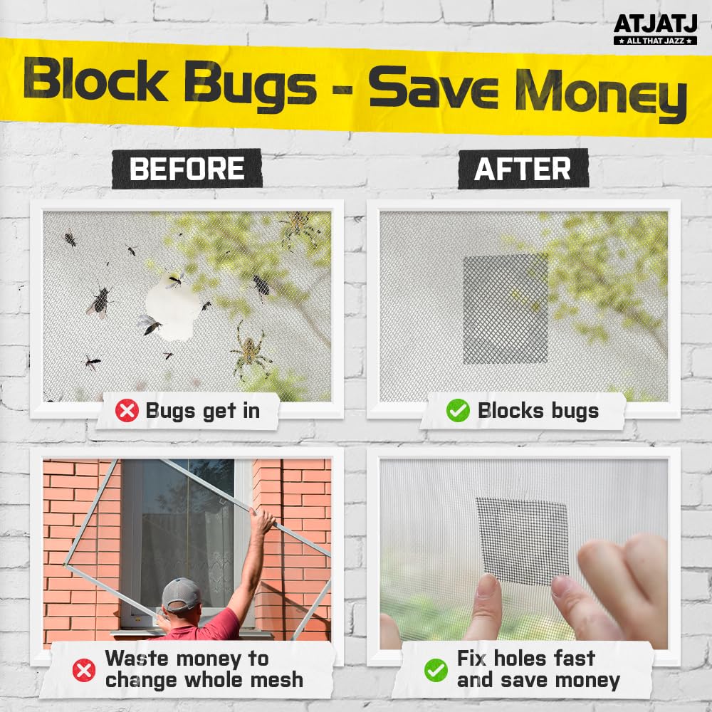 2in x 30ft (360in) Window Screen Repair Tape, Screen Door Replacement Kit, Mosquito Net Repair Tape, Window Net Screen Patch, Mesh Tape for Drywall Repair, Screen Patches for Ripped Screen, Black