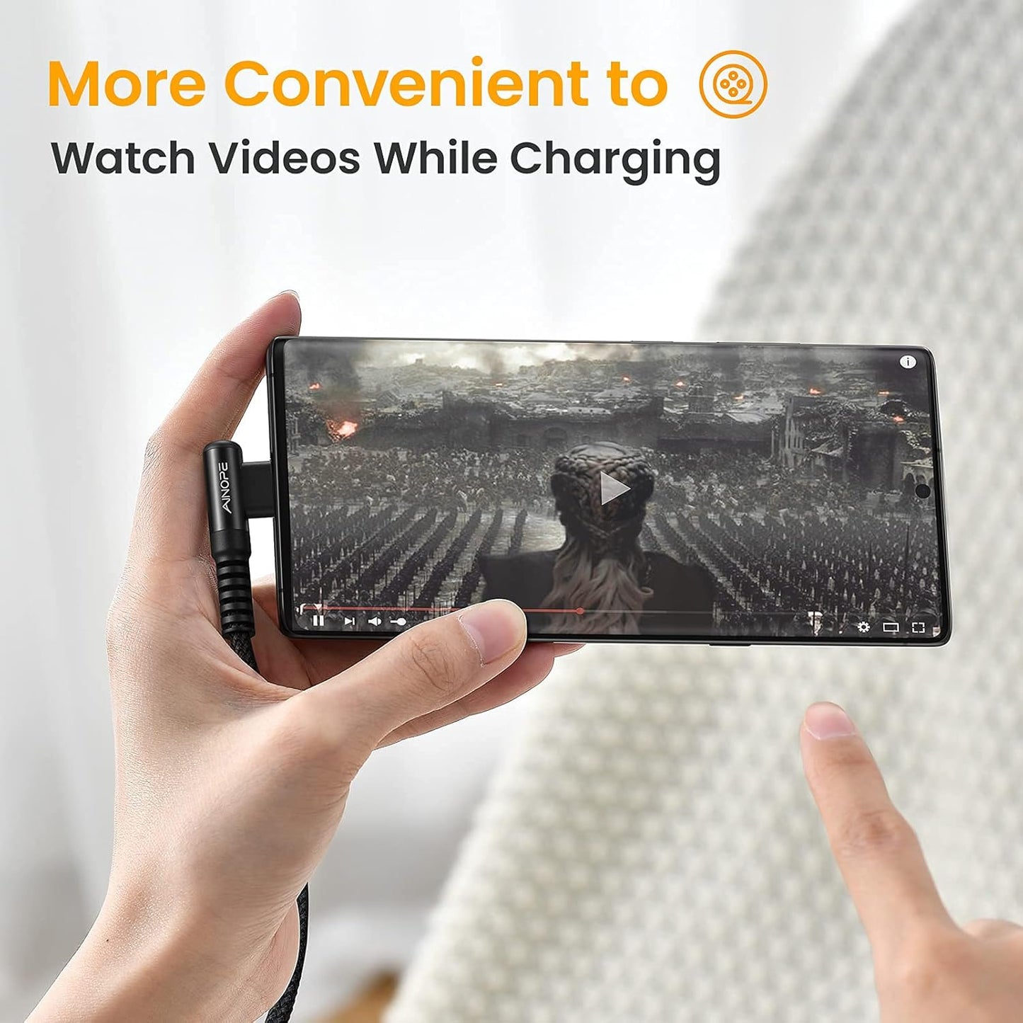 AINOPE USB C Cable Right Angle (2-Pack, 10ft+10ft) 3.1A Type C Charger Fast Charging, Resistant Nylon Braided USB A to USB C Charger Cable (Black)