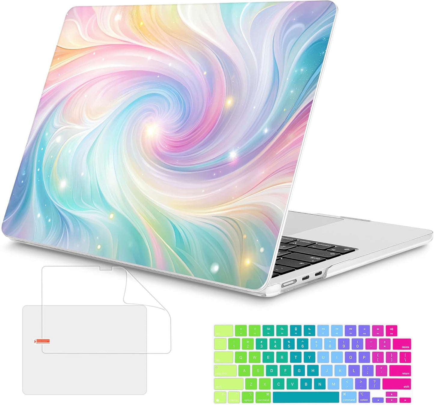 Mektron Compatible with M4 MacBook Air 15 inch Case 2025 A3241 2024 2023 M3 A3114 A2941 M2 Liquid Retina Display Touch ID, Plastic Hard Case & Keyboard Skin & Screen Protector - Colors Swirls