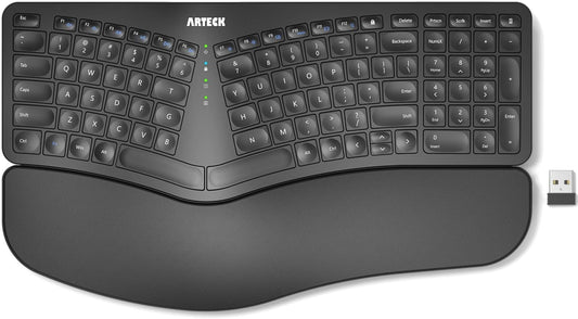 Arteck Split Ergonomic Keyboard with Cushioned Wrist and Palm Rest, 2.4G USB Wireless Comfortable Natural Ergonomic Split Keyboard, for Windows Computer Desktop Laptop