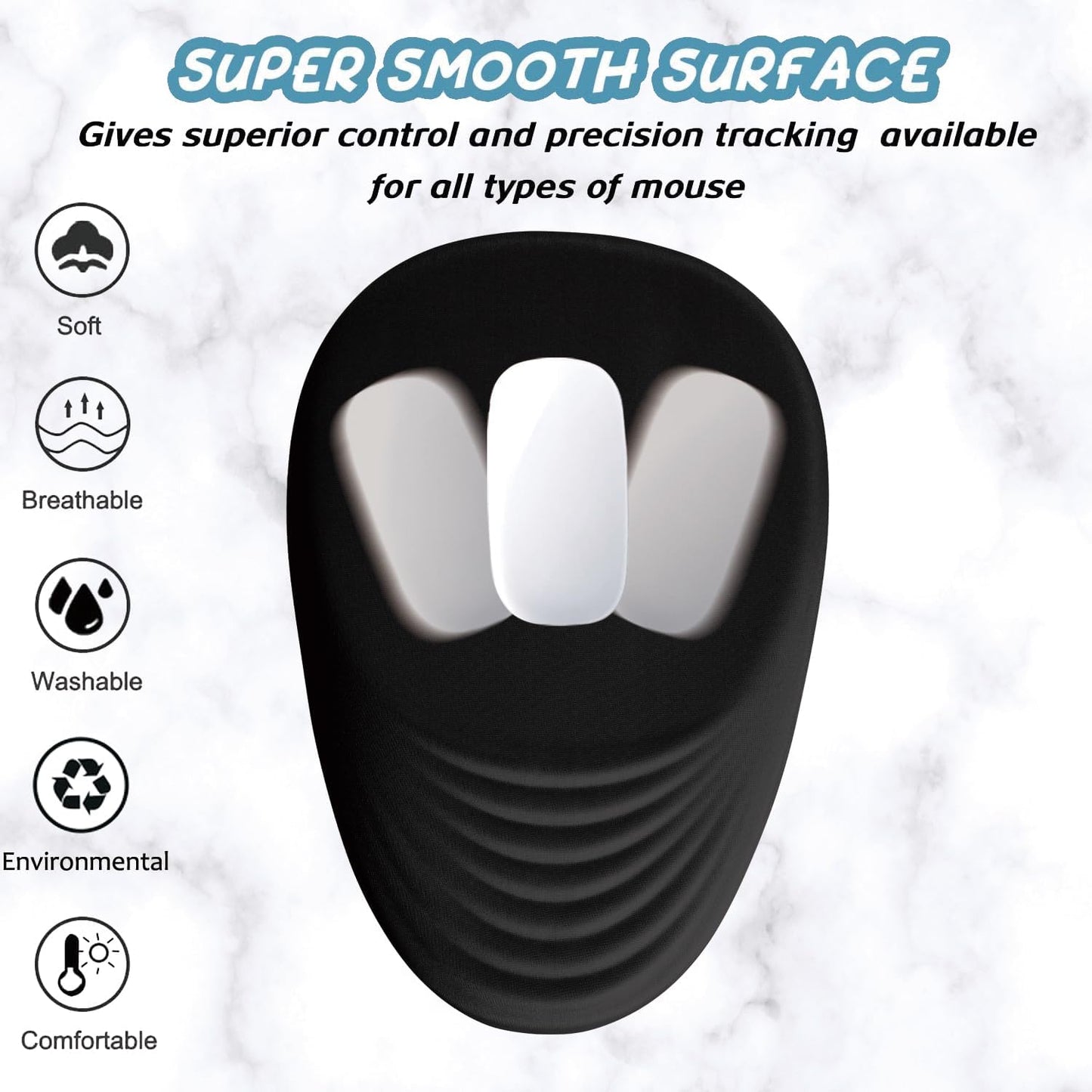 Black Ergonomic Mouse Pad Wrist Support, Mouse Pad with Wrist Rest, Memory Foam Massage Design & Non-Slip PU Base Cute MousePads for Pain Relief, Desk, Office, Home