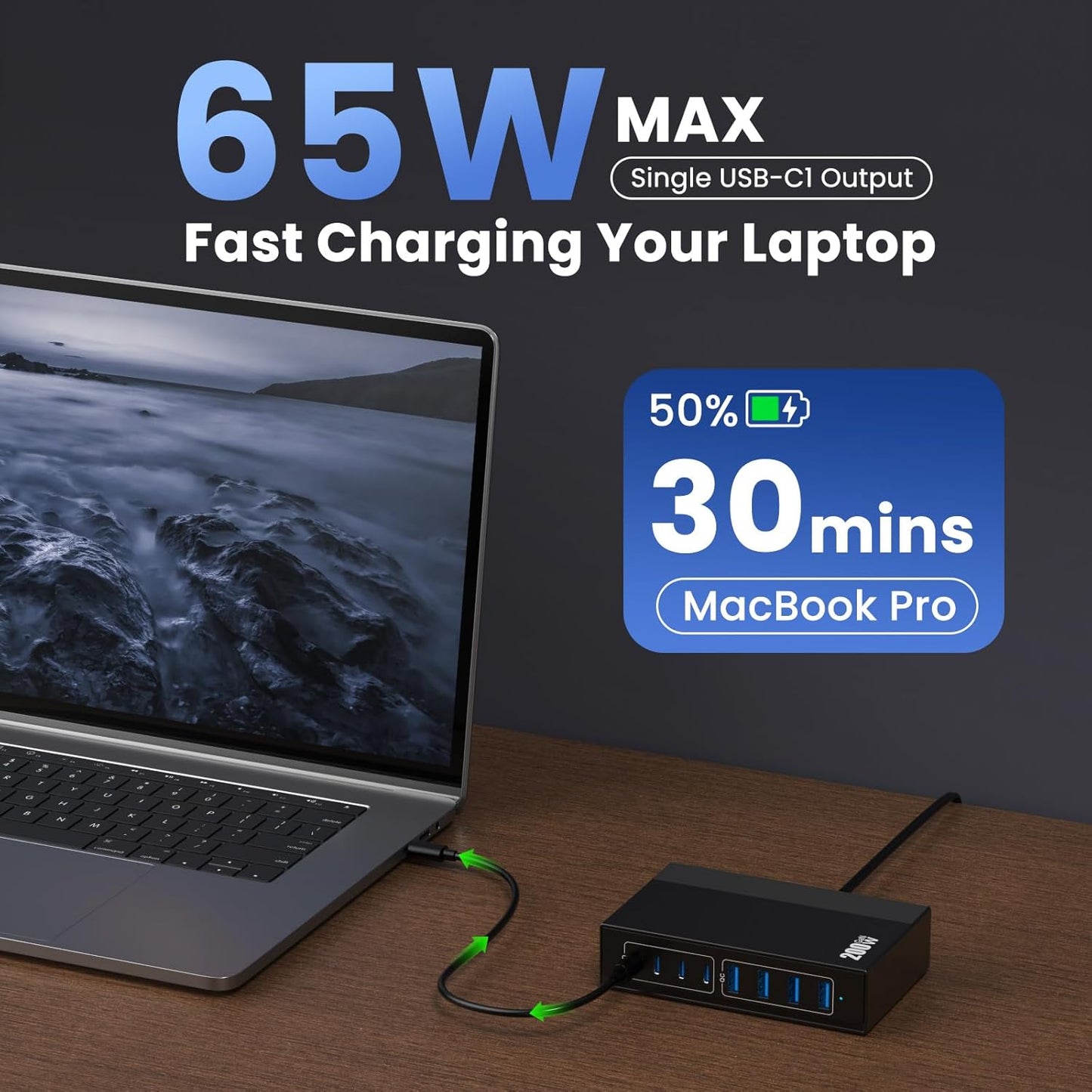 200W USB C Charger Block, 8-in-1 GaN III USB C Charger Fast Charging Station Hub, PD 65W Laptop Charger Adapter Travel Charger, for MacBook Pro/Air/Dell XPS/iPhone 16/15/14/iPad/Galaxy S24 etc.