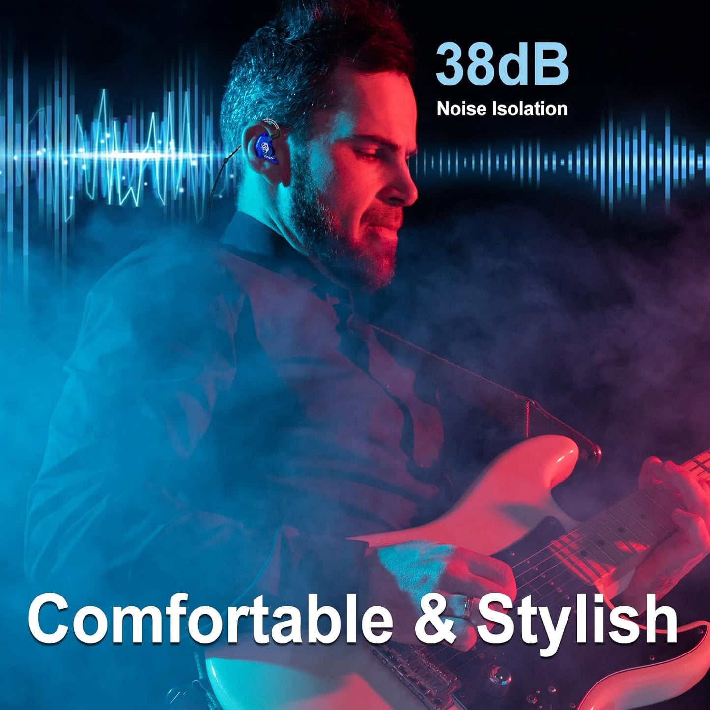 BASN in Ear Monitor Headphones for Musicians Audiophiles Drummers, Bsinger Pro Noise Isolating Earbuds with Dual Driver Dynamic Crystal Clear Sound (Pro Clear Blue)