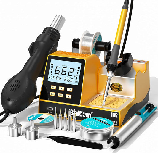 BK602S Soldering Iron & Desoldering Gun 2-In-1 Set, Hot Air Rework Station Diy Soldering Station, Soldering Practice Kit, Auto Sleep, ºC/ºF Conversion, Big Screen Display