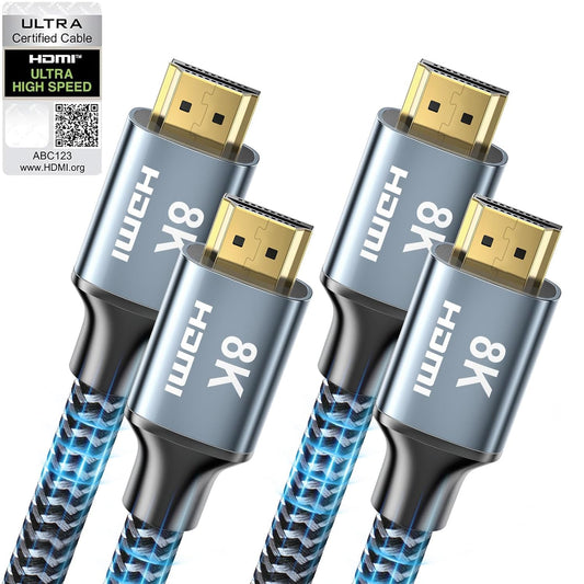 8K HDMI Cable 6 ft 2Pack, 48Gbps High Speed HDMI 2.1 Cable, Braided HDMI Cable 2.1 8K 60Hz 4K 120Hz Support for HDR eARC HDCP 2.2/2.3, HDMI Cord Compatible with HDTV, Laptop, Monitor, PC