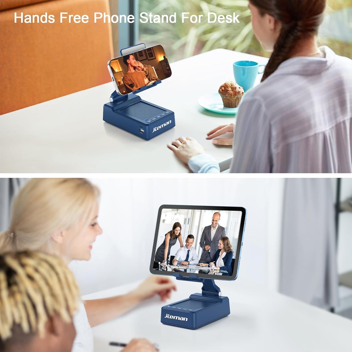 JTEMAN Gifts for Men Women,Cell Phone Stand with Bluetooth Speaker,Cool Tech Gadgets,Unique Birthday Gifts for Men Husband Mom Dad-Blue