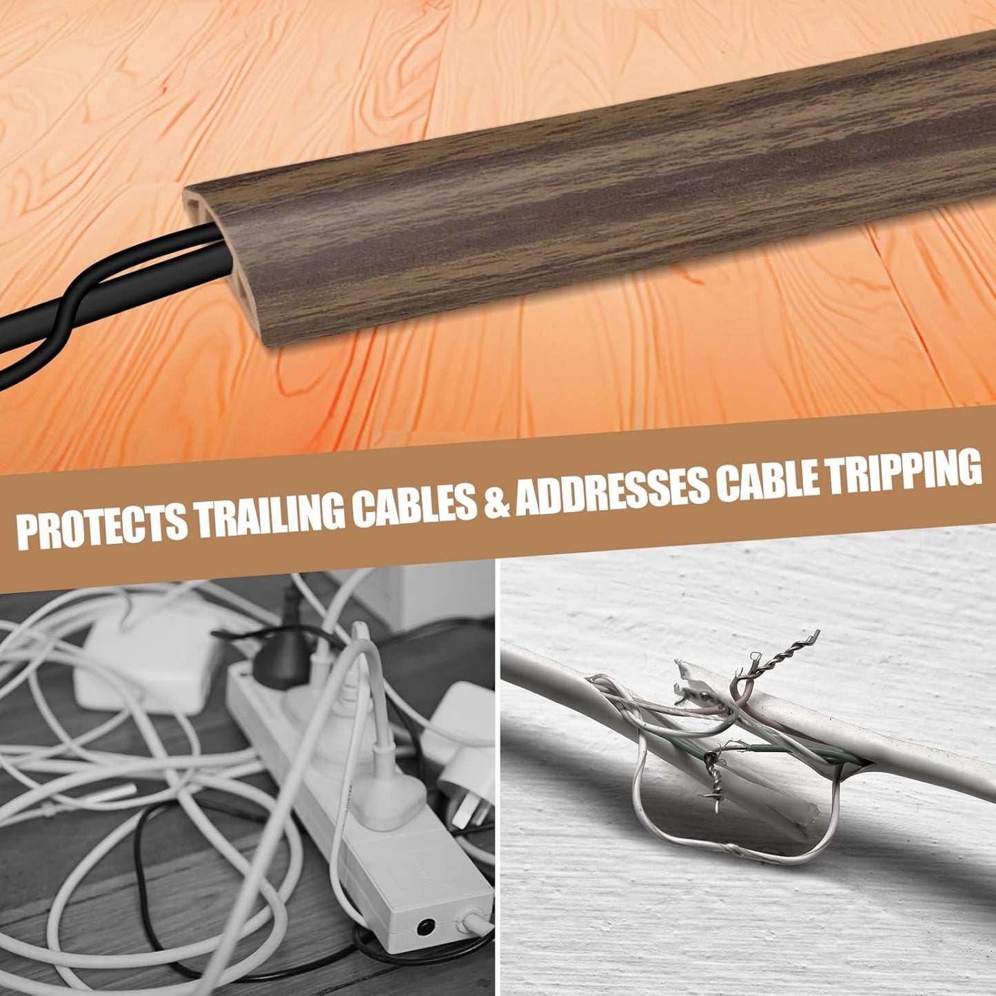 Floor Cord Cover Self Adhesive Cord Hider,3.3FT Cable Management, Extension Strip Protector for Wires, Prevent Cable Trips for Offices, Gyms, Exhibitions Cavity:0.51"(W) x 0.3"(H) Wood Walnut
