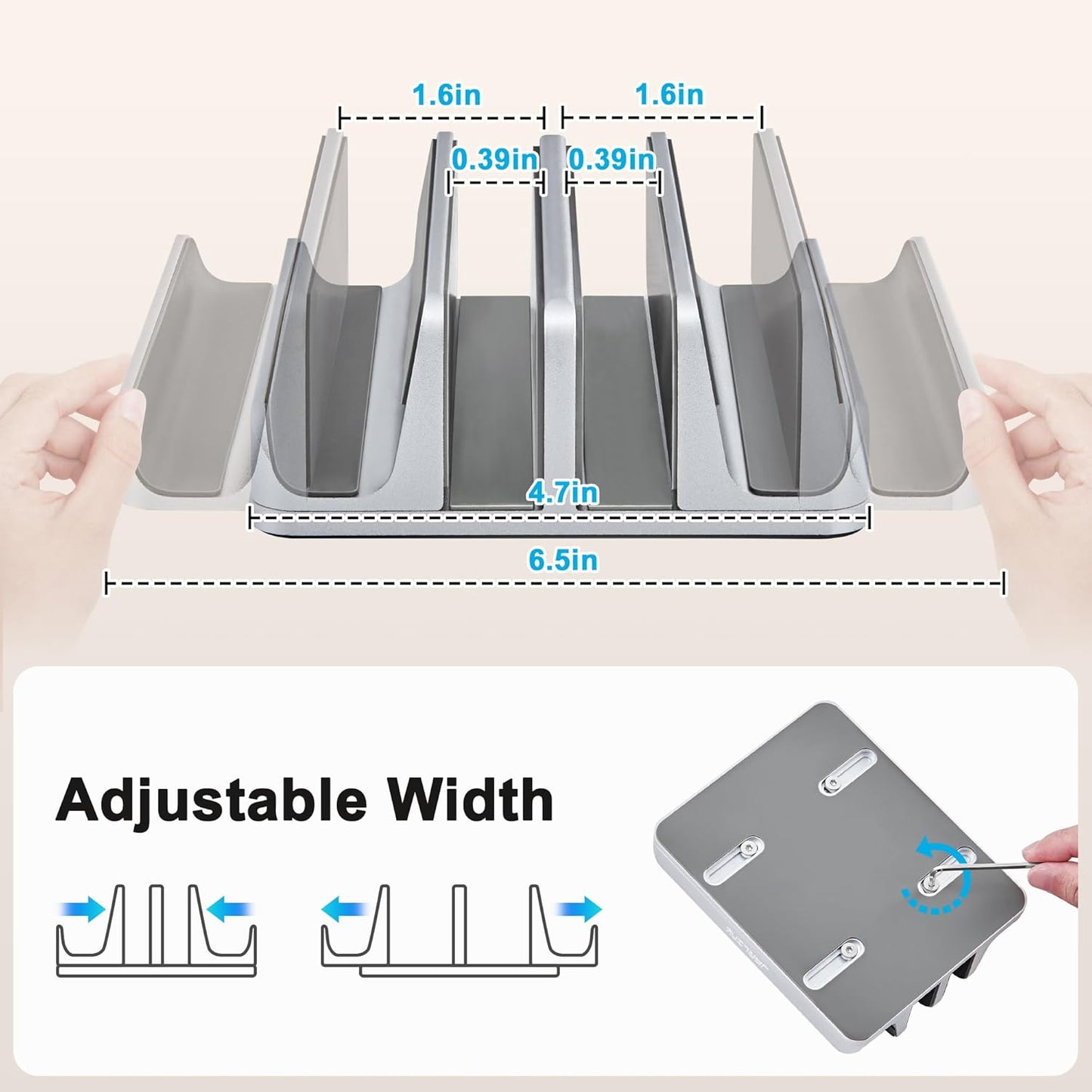 JARLINK 4-in-1 Adjustable Vertical Laptop Stand Holder, Aluminum Dual Slots Laptop Rack for Desk, Space-Saving Organizer Compatible with All MacBook, Surface, Chromebook, and Gaming Laptops (Silver)