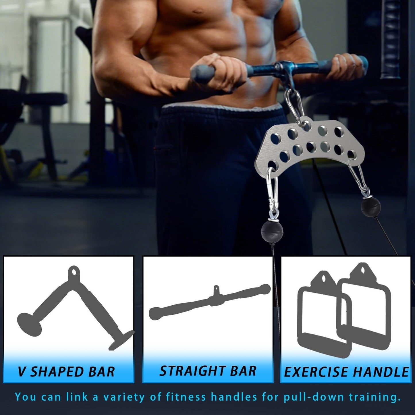 Double to Single Adaptor Plate for Cable Pulley Machines Durable Solid Stainless Steel with 3 Carabiners Suitable for Dual Cable Machines LAT Pulldown, Shoulder & Biceps Exercises