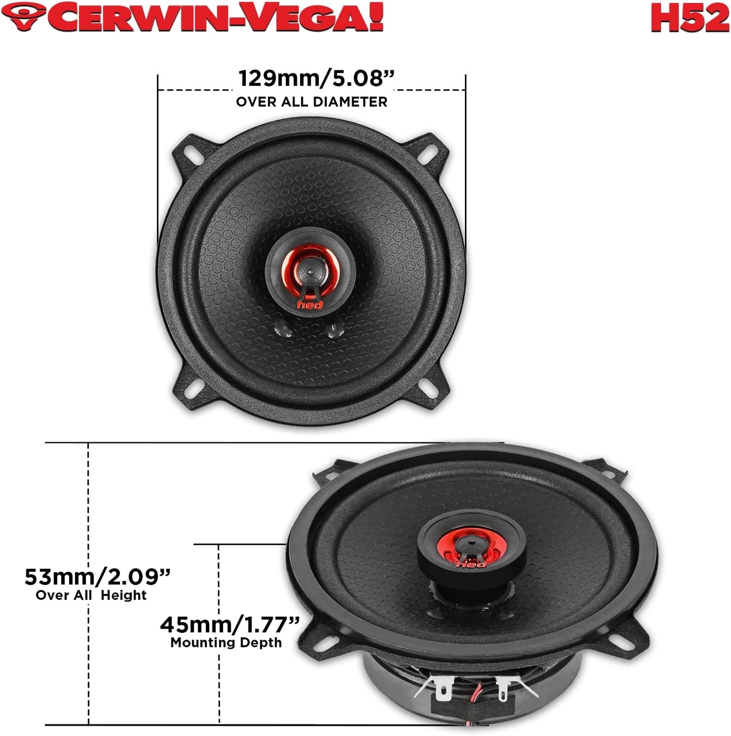 CERWIN-VEGA! HED 2025 Edition Coaxial Speaker – 5.25” 2-Way Coaxial Full Range Speaker System - H52