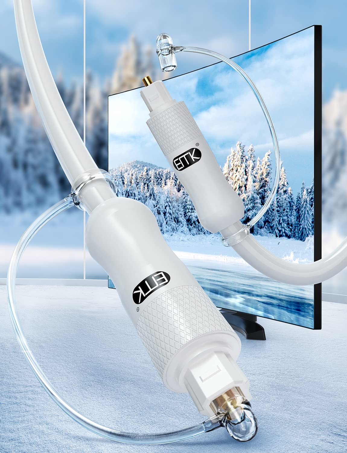 EMK White Optical Audio Cable [30ft/10M] - Digital SPDIF Toslink Fiber Optic Cable for Sound Bar, TV, Home Theater, Blu-ray Player - White, High-Speed, Low-Loss, Gold-Plated Connectors