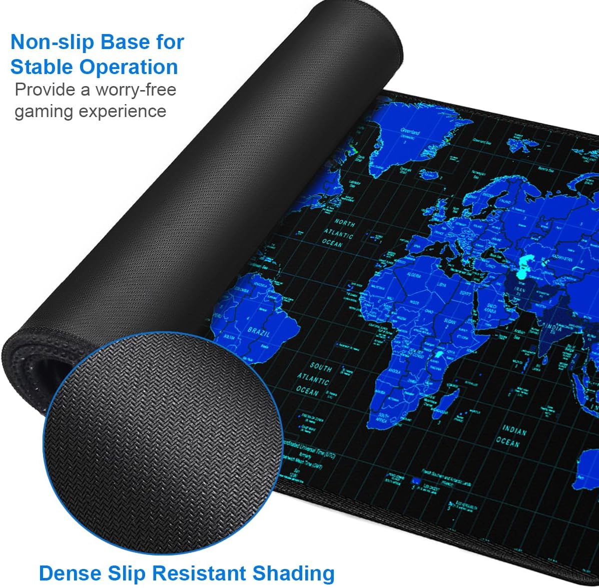 Gaming Mouse Pad, 31.5x15.7 inch Large Extended Computer Keyboard Mouse Mat, Water Resist Non-Slip Mousepad Rubber Base Long XXL Desk Mouse Pad for Work & Gaming, Office & Home, Blue Map