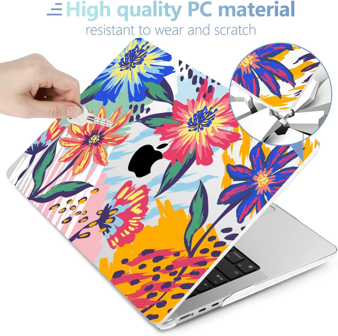 MEEgoodo Case for MacBook Air M4/M3/M2 13.6 inch 2025 2024 2022, Fit Model A3240 A3113 A2681, Compatible with MacBook Air 13 inch, Laptop Hard Shell Case with Keyboard Cover, Art Painted Flowers