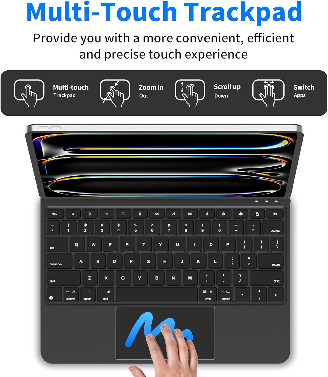 iPad Pro 13 inch case 2024 with Keyboard, Keyboard Case for iPad Pro 13-inch (M4, 2024) with 7 Colors Backlight, Multi-Touch Trackpad, Easy-Set Magnetic Stand, Auto Sleep/Wake (Black)