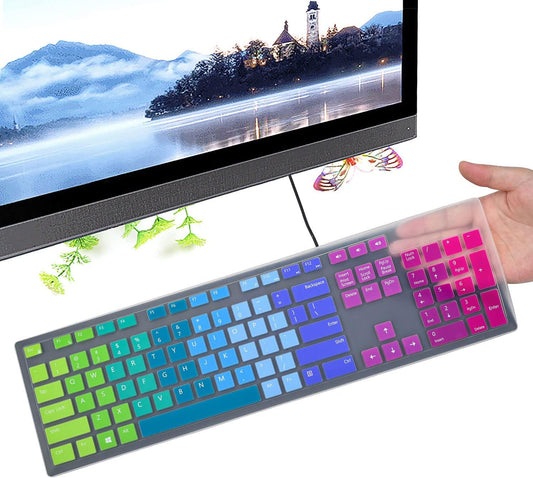 Colorful Keyboard Cover for Dell KM636 Wireless Keyboard/Dell KB216 KB216t KB216p Wired Keyboard/Dell Optiplex 5250 3050 3240 5460 7450 7050/Dell Inspiron AIO 3475/3670/3477 All-in one Desktop,Rainbow