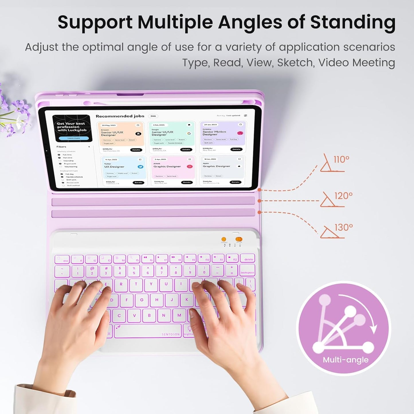 BLUTLOTUS Keyboard Case for iPad 9th/8th/7th Generation 10.2 inch 2021/2020/2019, iPad Pro 10.5-inch Case with Keyboard,iPad Air 3 2019, 7 Color Backlit Removable Bluetooth Wireless(Purple)