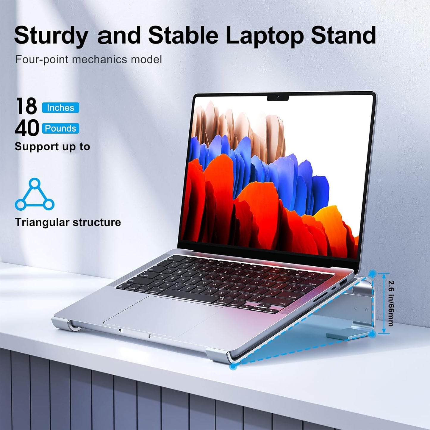 Laptop Stand for Desk, Aluminum Laptop Riser, Ergonomic Computer Stand Compatible with for MacBook Pro/Air, Dell, HP, Lenovo, 10-17.3'' (Silver)
