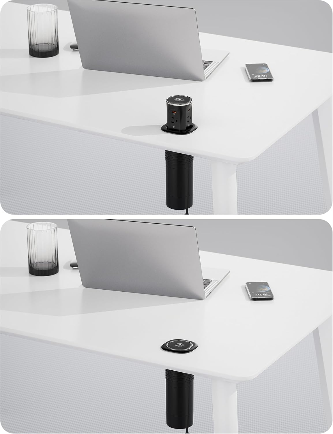 Jgstkcity Pop Up Outlet for Countertop 3.15-inch Desk Wire Hole Insert,9-in-1 Power Strip with 15W Wireless Charger,4 Outlets 4 USB Ports,15Amp Tamper Resistant Receptacle, ETL Listed (Black)