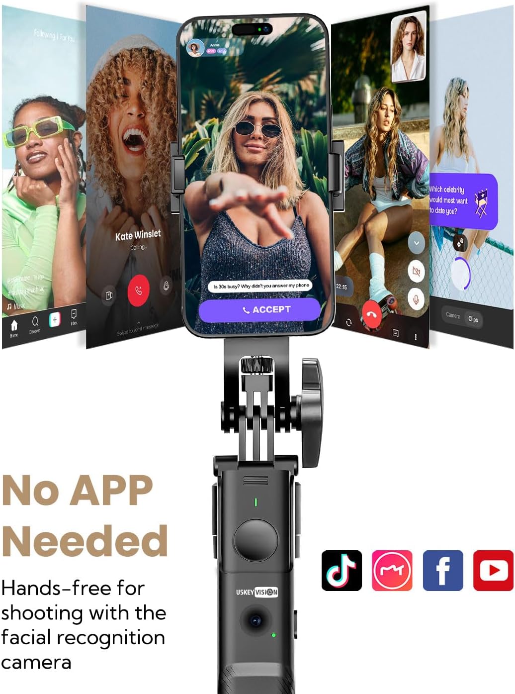 Auto Face Tracking Tripod for iPhone 360°Rotation,Selfie Stick for Android w/Remote&Ground Spike,68” Phone Tripod Stand That Follows Your Movement for Video Recording,Vlogging(R01)